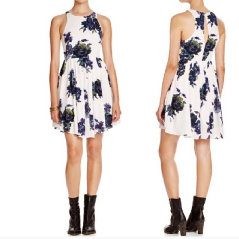 Free people Gray Blue Flutterby Dress Great Cond